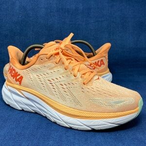 Hoka One One Clifton 8 Shoes Womens Size 10B Orange Peach Mesh Running Athletic